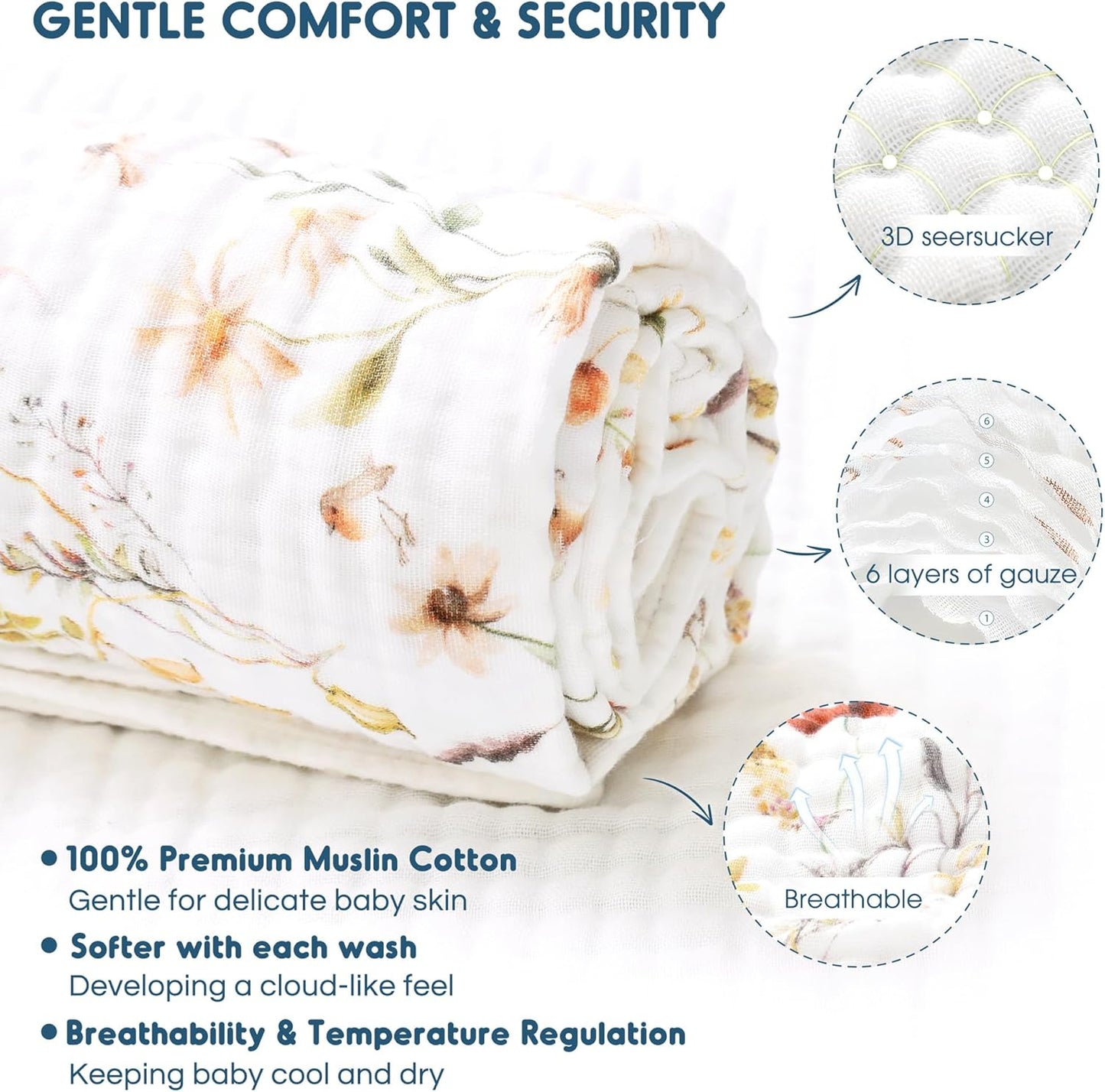 GRSSDER Ultra Soft Absorbent Muslin Cotton Baby Hooded Towel 2 Pack with Original Patterns, Extra Large Size 35"x 35" Swaddle Wrap for Newborn Infant and Toddler