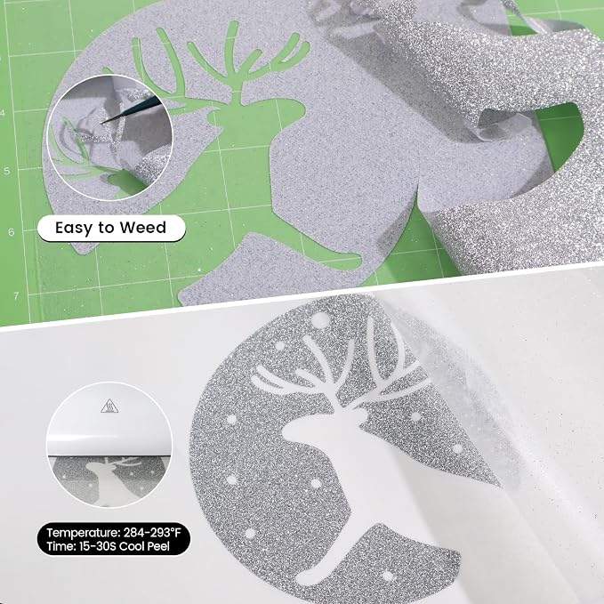 Silver Glitter HTV Heat Transfer Vinyl, Glitter Iron on Vinyl Roll 10" x8ft |