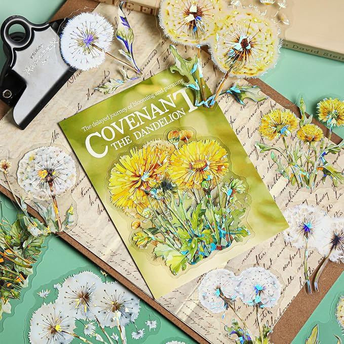60-Piece Holographic Dandelion Scrapbook Stickers – Colorful Iridescent Effect