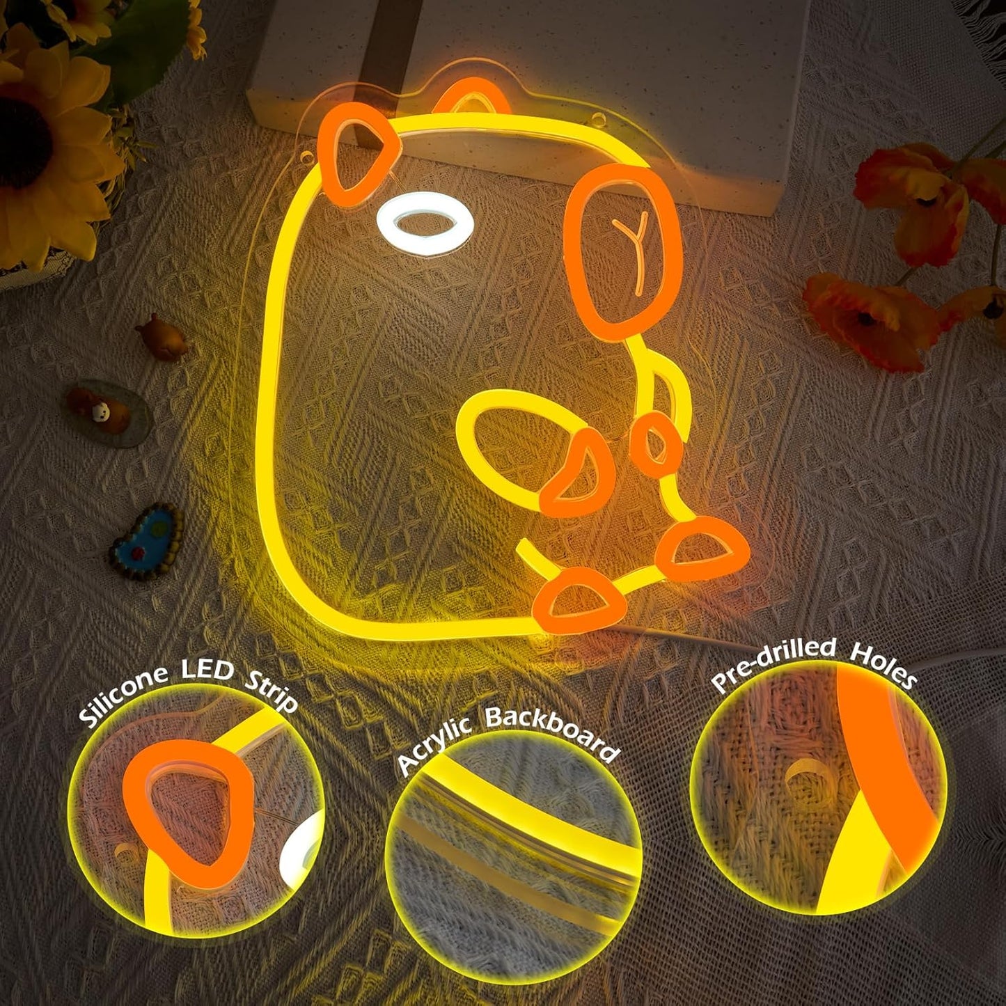 Capybara Neon Sign, LED Capybara Night Light for Wall and Room, USB Night Light for Kids Baby Nursery College Dorm Kawaii Décor Gifts