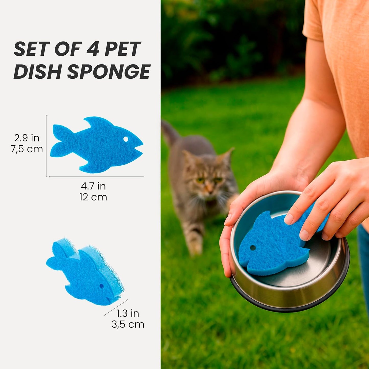 Vigar Pet Dish Sponge, Set of 4 Blue Fish-Shaped Scrub Sponges for Cat Bowls, Ideal for Stainless Steel Cat Bowls and Plastic Cat Bowls, Non-Scratch