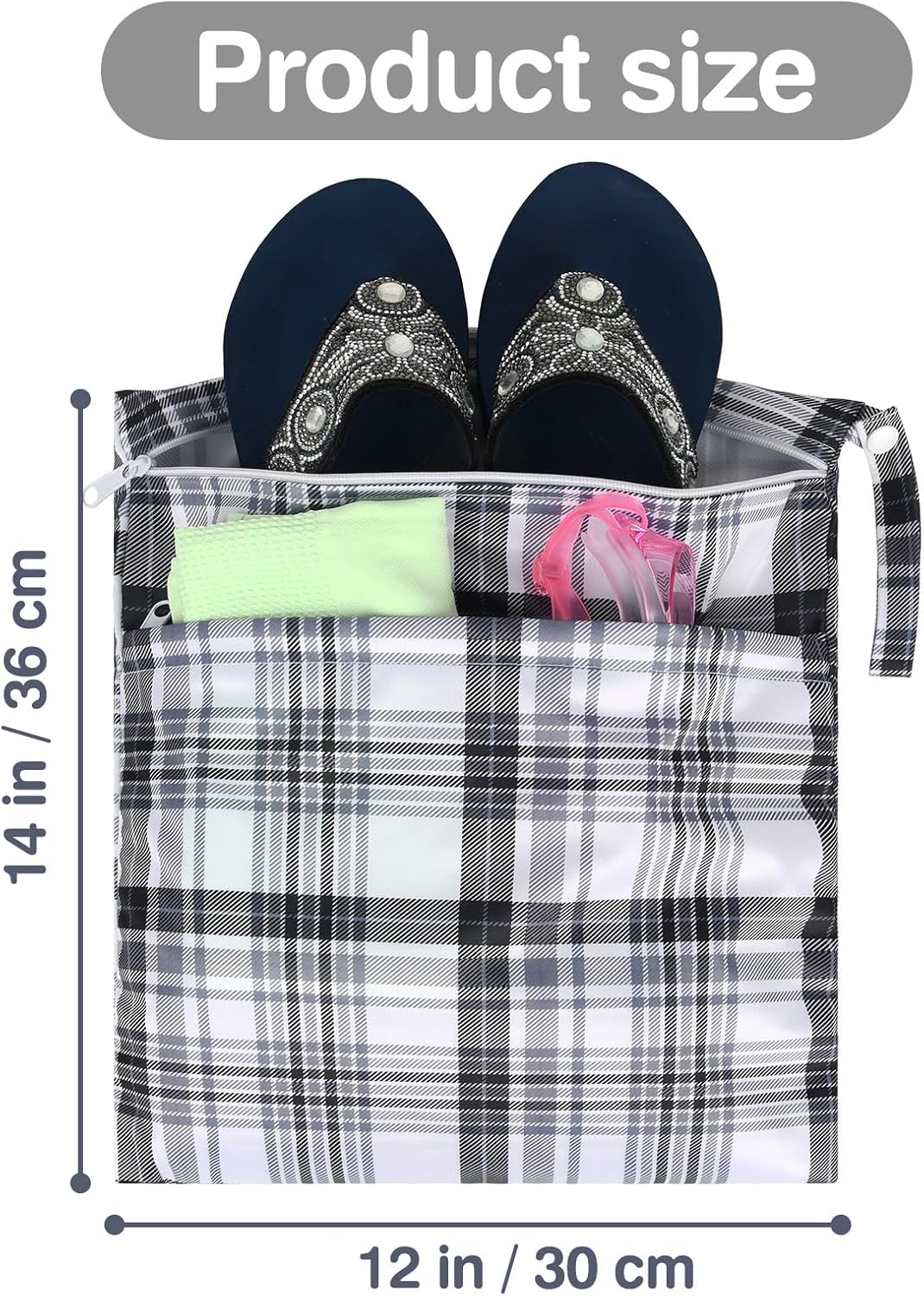 2pcs Cloth Diaper Wet Dry Bags Waterproof Reusable with Two Zippered Pockets Travel Beach Pool Daycare Soiled Baby Items Yoga Gym Bag for Swimsuits or Wet Clothes- Plaid