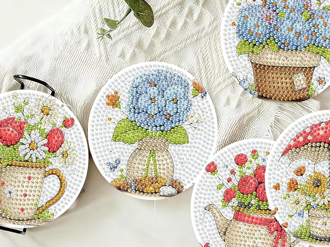 8 PCS Flowers Diamond Art Coasters Kits | Diamond Paintings Coasters