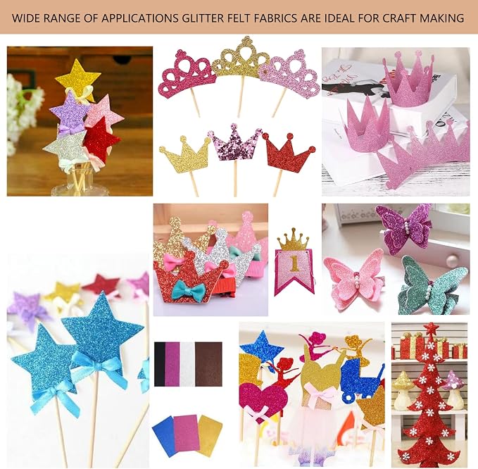 Jtnohx Glitter Felt Fabric, 8 x12 inches Felt Square Glitter