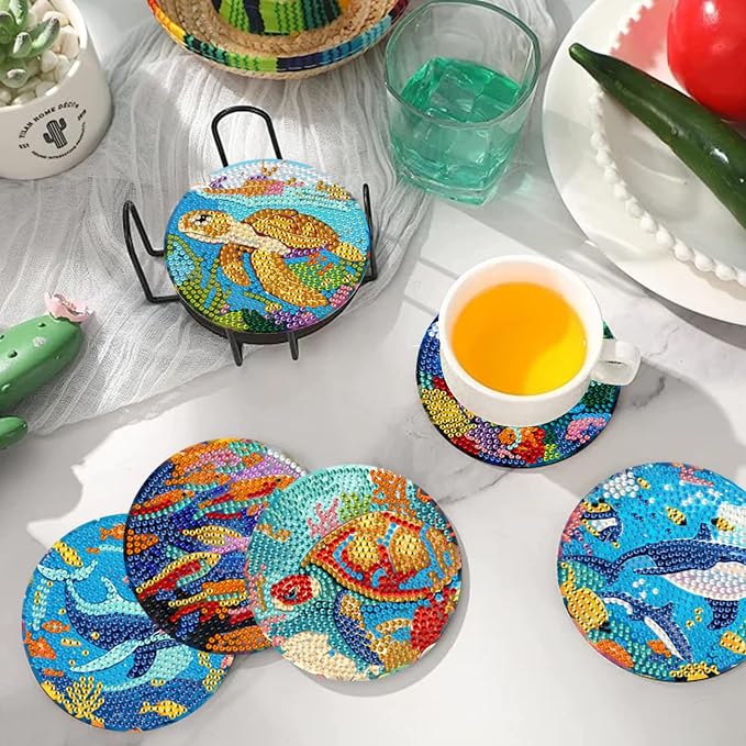 EWJRNSF 8 PCS Small Diamond Art Coasters Kits, Diamond Painting Coasters