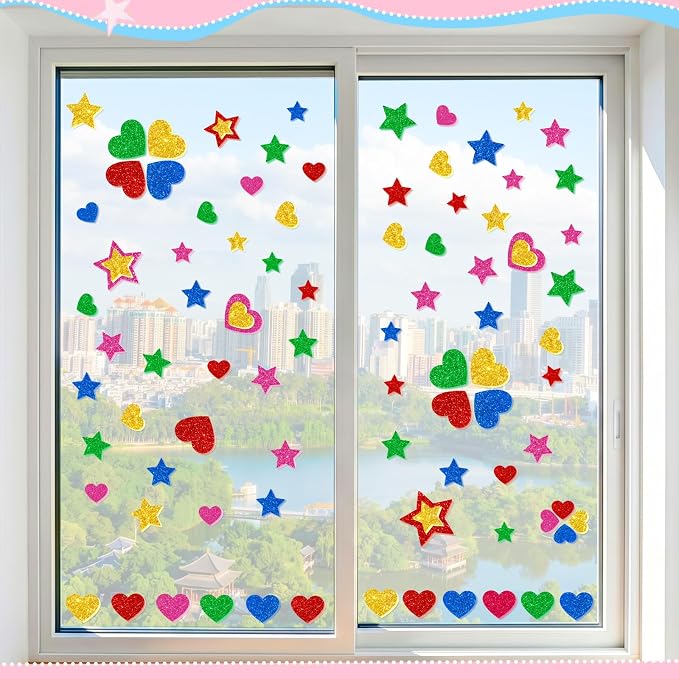 625Pcs Foam Stickers Glitter Colorful Heart Star Shapes Stickers 5Sheets 3D
