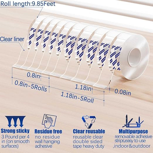 ZMUAXUAN 10 Rolls-9.85 FT Double Sided Mounting Tape Heavy Duty Removable
