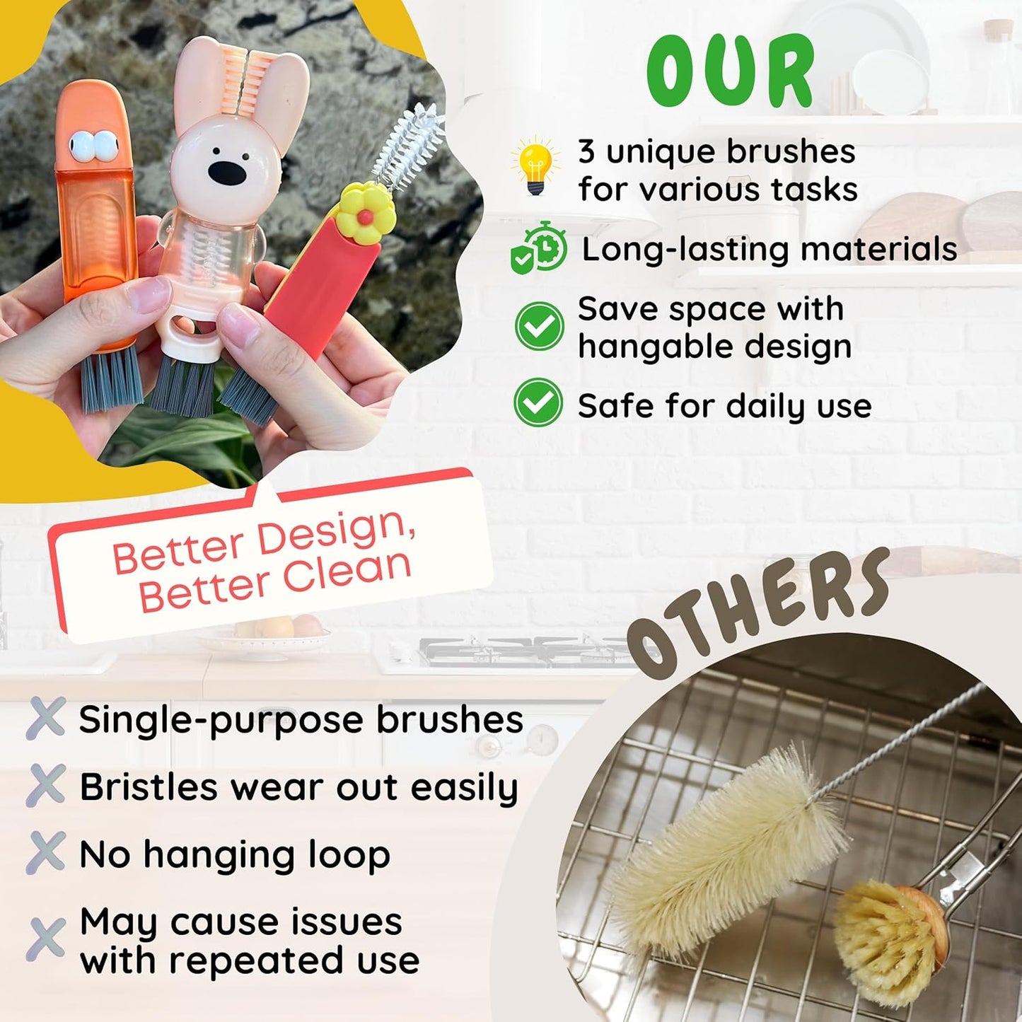 Cup Lid Cleaning Brush, 3 in 1 Cup Cleaner Brush New Multifunctional Lid Cleaner Lid Brush Cleaning Tool Multipurpose Bottle Gap Cleaner Brush Red