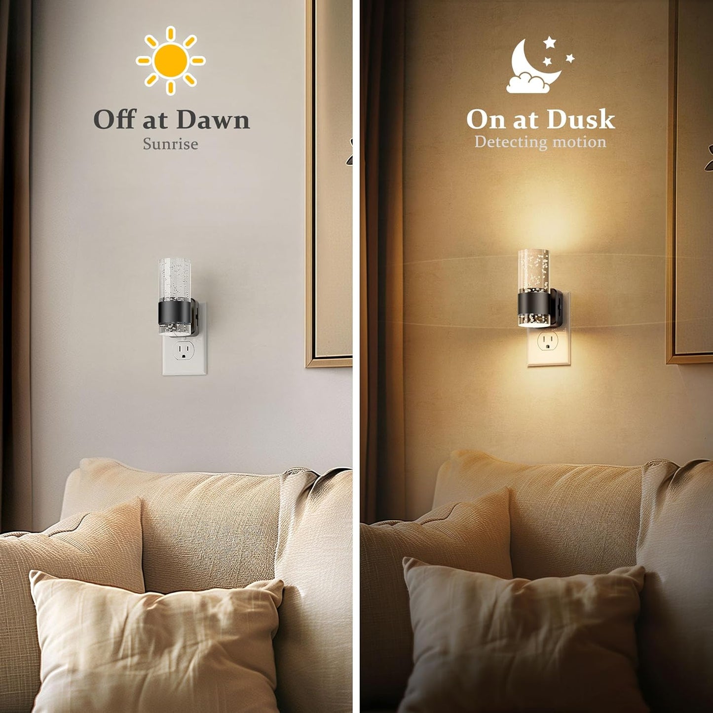 JandCase Night Light, Night Lights Plug into Wall,2 Pack 3000K LED Nightlight with 0-100LM Adjustable Brightness, Automatic Night Light Plug in with Light Sensor for Bathroom Hallway Room Decor
