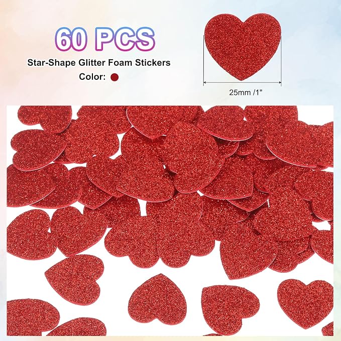 MECCANIXITY 60Pcs Glitter Foam Stickers 1 Inch Self-Adhesive Sparkly