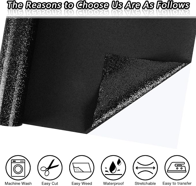 TORC Black Glitter HTV Black Heat Transfer Vinyl HTV Rolls