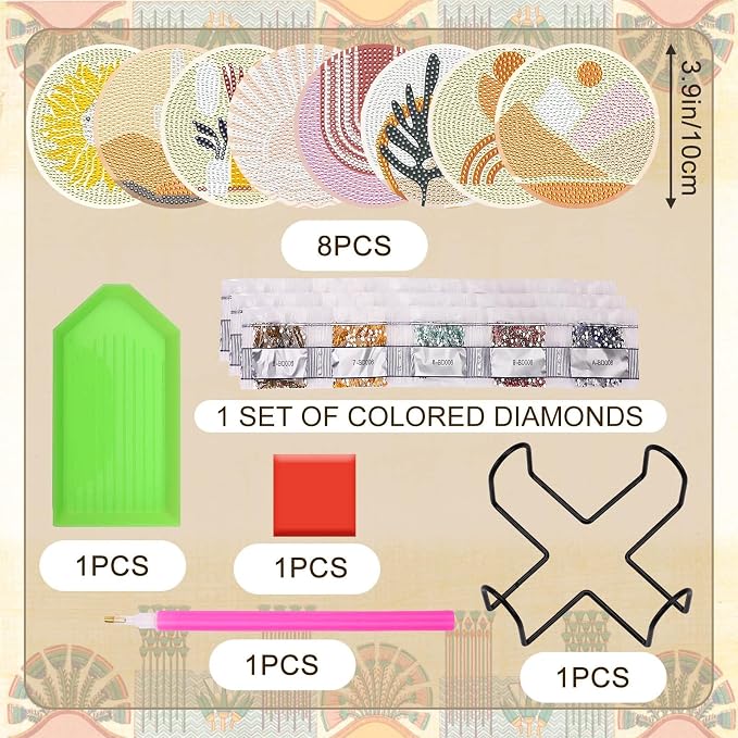 UPINS 8Pcs Boho Diamond Art Painting Coasters
