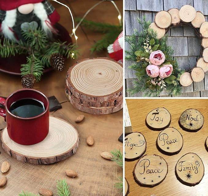 Unfinished Wood Slices for centerpieces 18 PCS 5.1-5.5 Inch, Round Wooden Discs