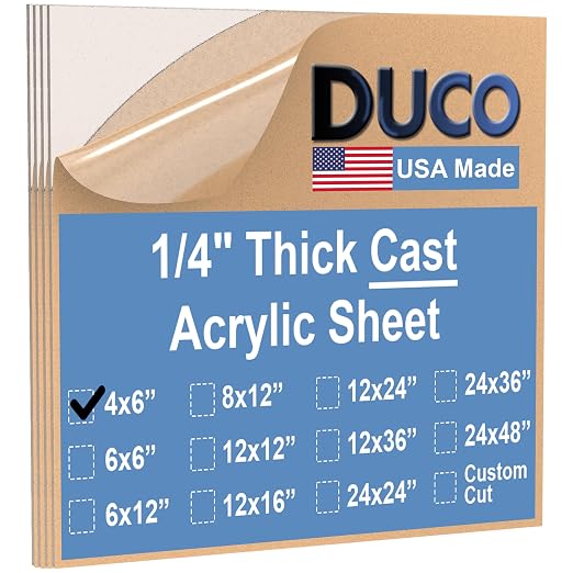 Duco Clear Cast Acrylic Sheets 1/4" Thick 4" x 6"