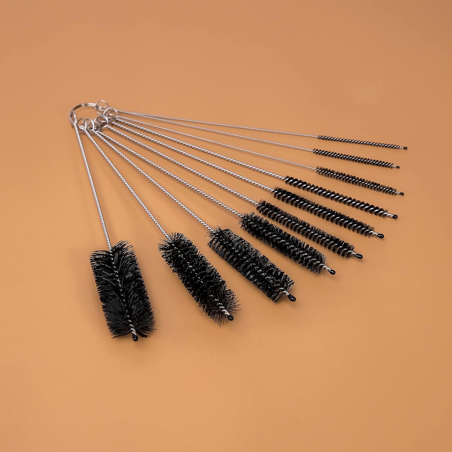 Long Straw & Pipe Cleaning Nylon Brushes | 10 Brush Set 8 inches | Flexible, Non-Scratch, Rust-Resistant Steel Handle | Reusable Straws, Pipes, Tubes, Bottles etc