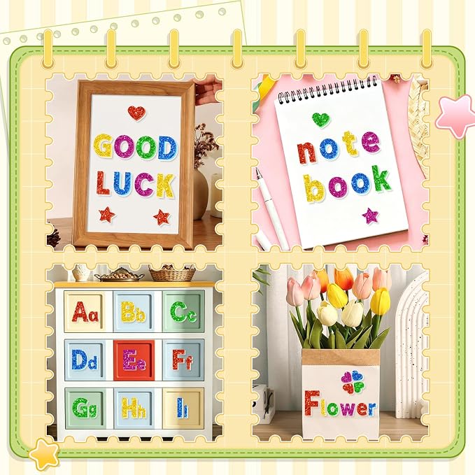 Glitter Foam Letter Stickers 335 Pcs Self-Adhesive Uppercase & Lowercase ABC