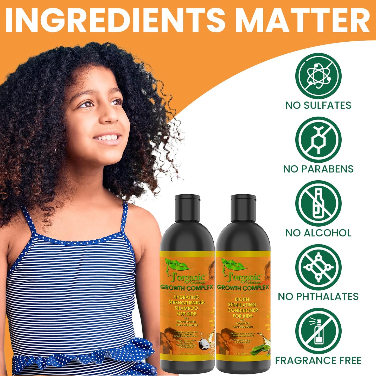 J'Organic Solutions Biotin Hydrating, Strengthening shampoo & Conditioner Set Phthalates-Free, No Sulfate, Paraben-free Baby And Toddler Shampoo and Conditioner (2x 8oz)