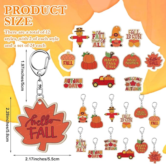 RattanView 24 Pcs Fall Craft Color Your Own Keychains DIY Craft Wooden Blank