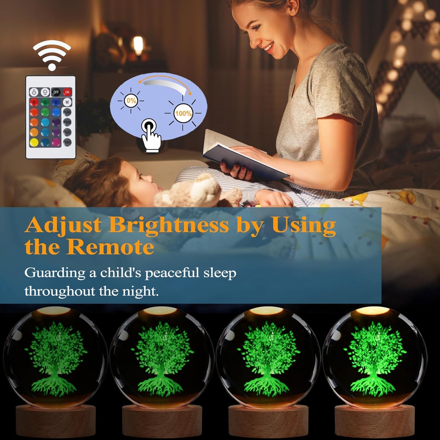 Tree of Life Crystal Night Light, Tree of Life Gifts, K9 3.15 Inch(80mm) Crystal Ball Night Light with 16 Colors Remote Upgraded Lamp for Birthday Xmas Plant Sphere for Room Decor Boys Girls