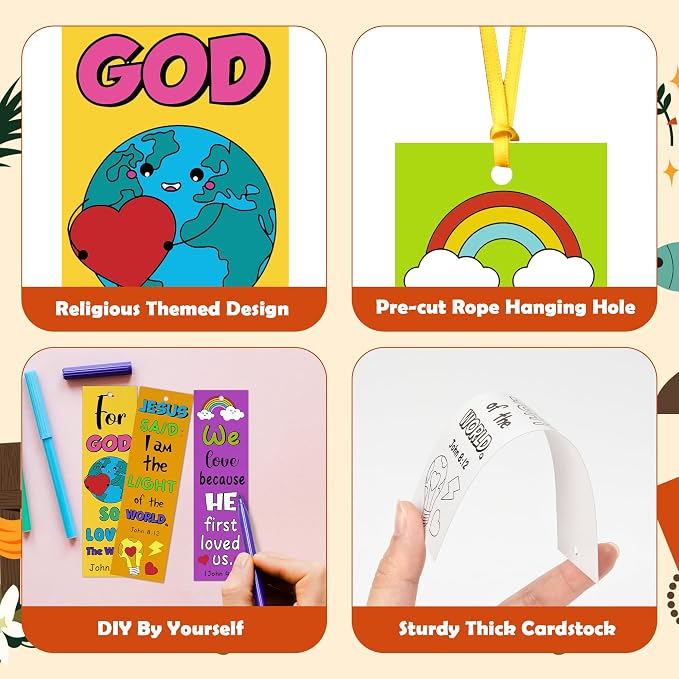 120Pcs Bible Color Your Own Bookmarks Religious DIY Crafts | Christian Coloring