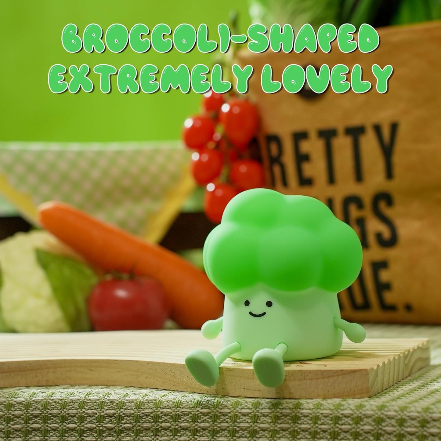 Cute Broccoli Night Light, LED Squishy Novelty Baby Night Lamp, 3 Levels Dimmable Timer Nursery Nightlight for Kids, Rechargeable Touch Bedside Lamp, Bedroom Dorm Decor, Baby Boys Girls Gifts