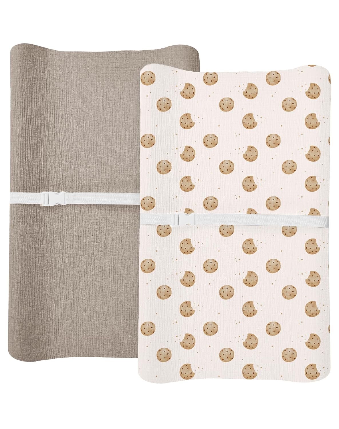 Changing Pad Cover for Baby Boy Girl 2 Pack, Muslin Changing Table Pad Covers with Boho Style, Neutral Nursery Bedding Essentials Soft and Breathable (Cookie & Light Khaki)