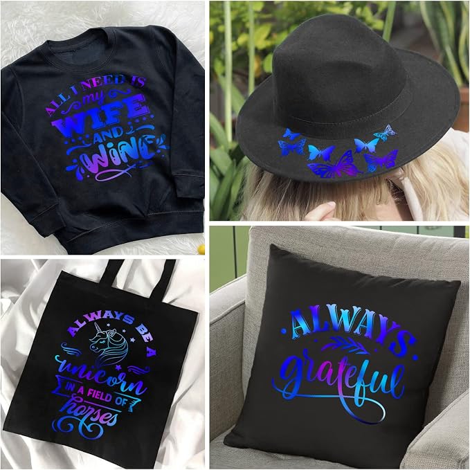 VINYL FROG Blue Holographic Heat Transfer Vinyl 12" x5ft Blue Metallic HTV