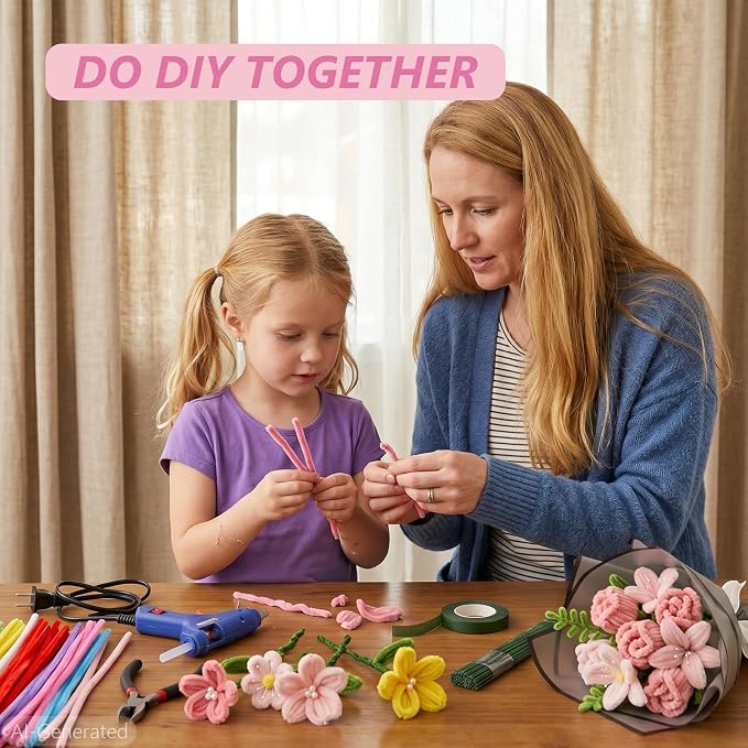 Cwczhi 600 PCS Pipe Cleaners Craft, 9 Colors Pipe Cleaner Bulk Flower Kit |