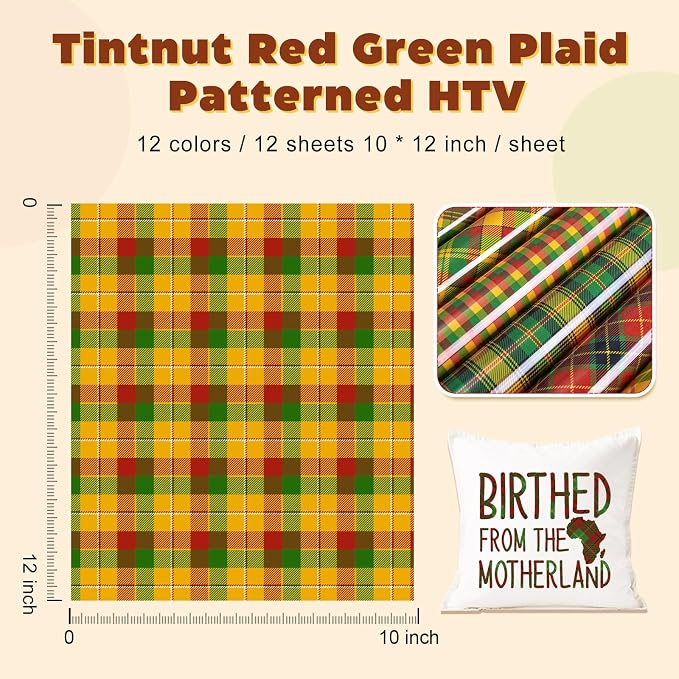 Tintnut African Plaid Heat Transfer Vinyl, 12 Sheets 12"x10" Iron on Vinyl |