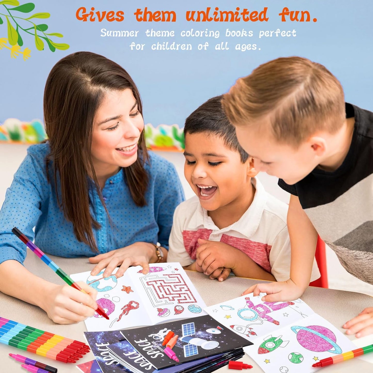 BenLouis 12 Outer Space Mini Coloring Books Kids with 12 Stacking Crayons Astronaut Party Favors Small Activity Books Bulk for Kids Solar System Galaxy Planet Alien Party Gift Goodie Bag Stuffers