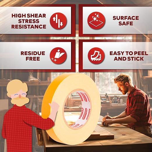 XFasten Double Sided Woodworking Tape 1 Inch x 180