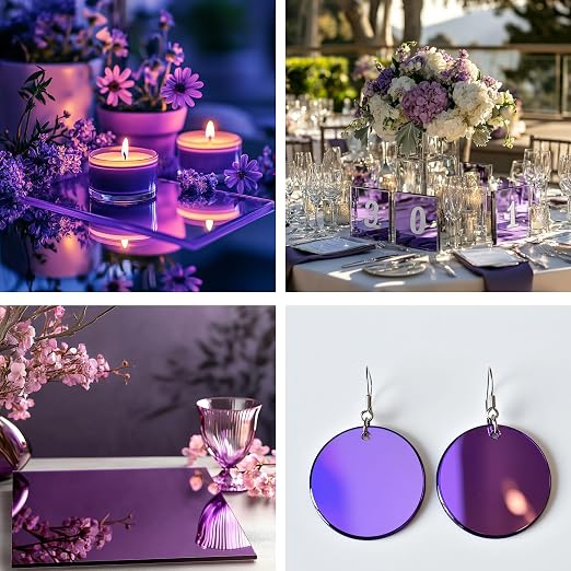 12x12 Inches Purple Mirror Acrylic Sheet – 2 Pcs Reflective Acrylic Panel