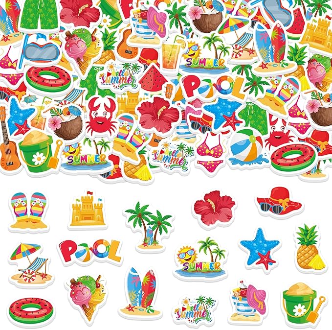 300Pcs Summer Foam Stickers, Colorful Self-Adhesive Summer Pool Beach Stickers