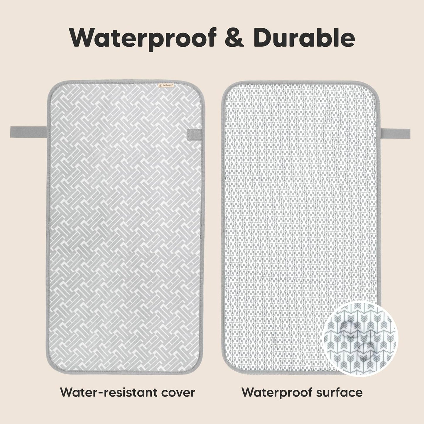 KeaBabies Portable Diaper Changing Pad, Easy Wipe Clean - Foldable Waterproof Baby Changing Mat for Diaper Bag, Compact, Lightweight, 25x13 Newborn, Infant, Baby Changer Travel Essential (Gray Mod)