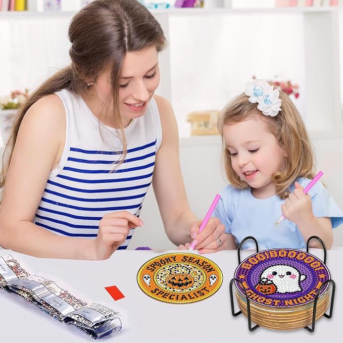 Gemozaic 8PCS Halloween Diamond Art Coasters Kit