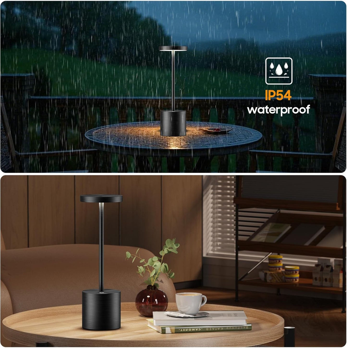 Cordless Table Lamps Rechargeable - Outdoor Portable LED Table Light 5000mAh Battery Operated Lamp 3 Color Stepless Dimming with Memory Function for Restaurant Dining Patio 2Pack Black