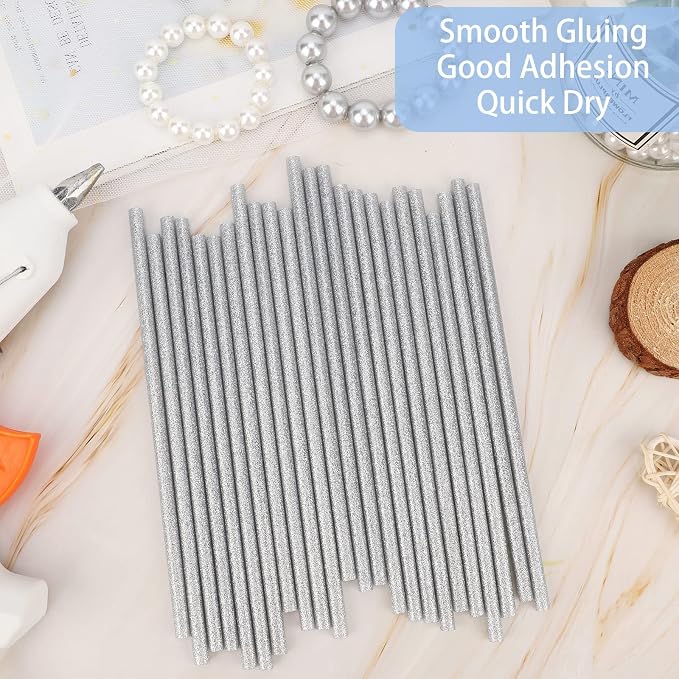 Manarty Glitter Silver Hot Glue Sticks, All Temperature Adhesive EVA Glue Sticks