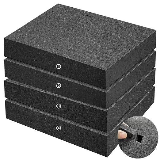 4 Pack Gun Case Foams-16 x 12 x 2 Inch Pick and Pluck Shadow Packing Foam Sheets