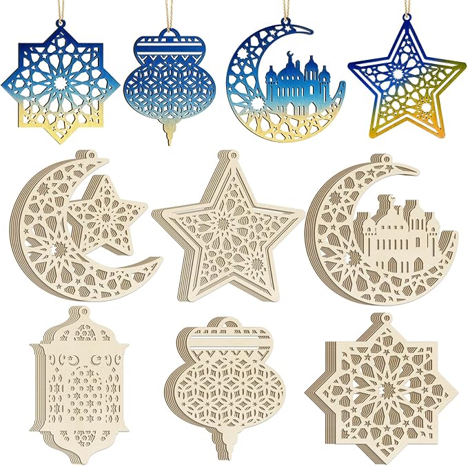 36PCS Wooden Ramadan Decorations Eid Islam Mubarak Ornaments Mubarak Hanging