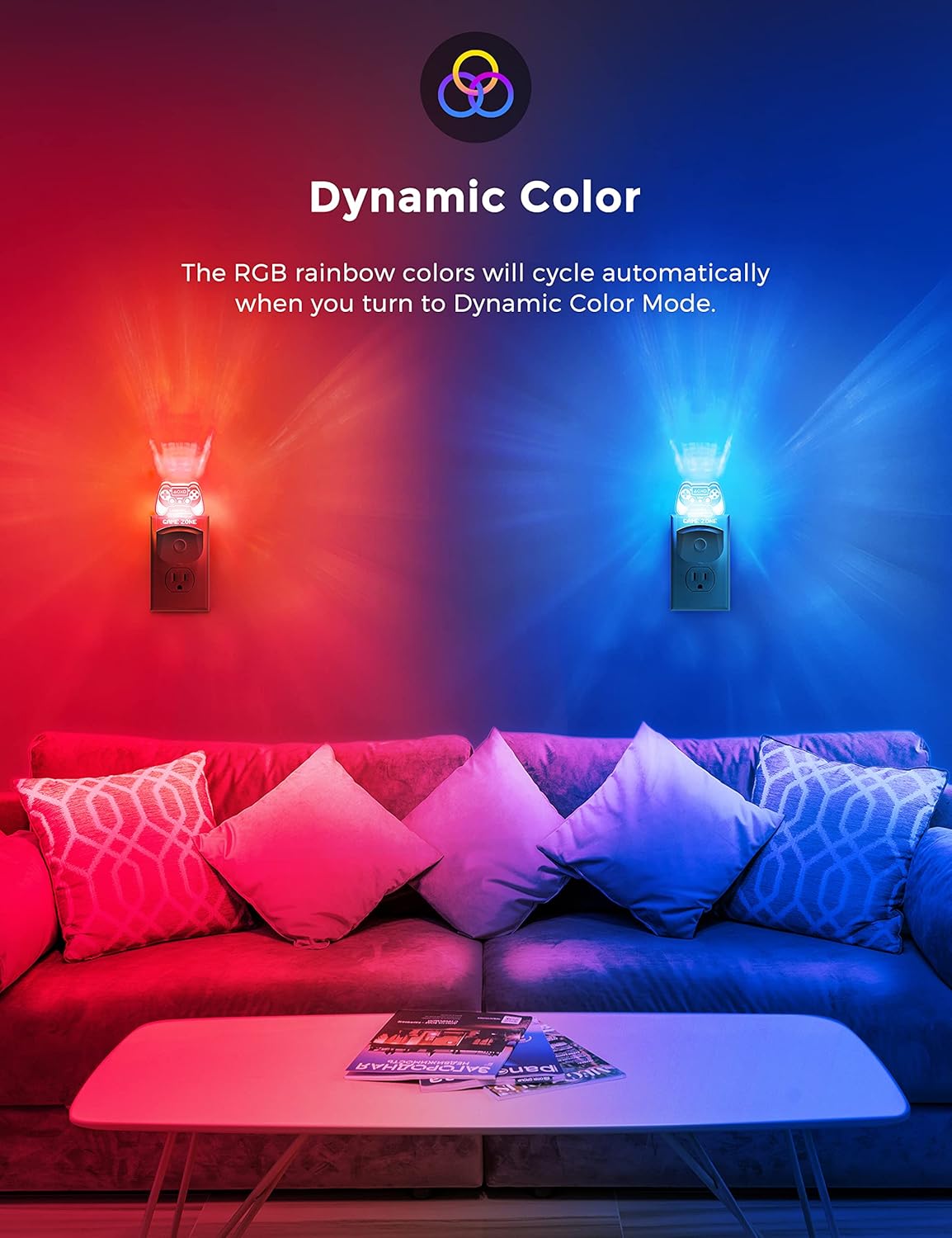 LED Game Sign Gamepad Shape Night Light, Plug in Night Light with Multi Color Personalized, Dusk to Dawn Sensor, Ideal for Boys, Game's Room Decor, Bedroom
