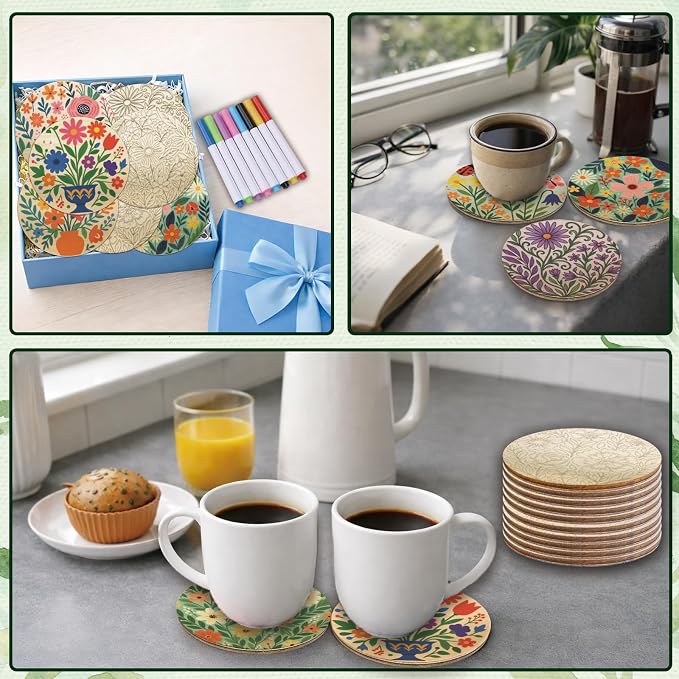 26PCS Wood Coasters Craft Kit 10 Paint You Own Coaster