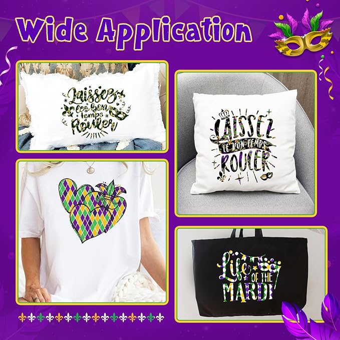 HTVSTD Mardi Gras Heat Transfer Vinyl 10Sheet 12×10in Iron on Vinyl |