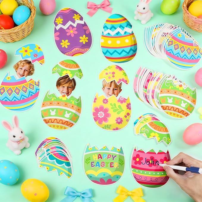 60pcs Easter Egg Theme Cutouts Easter Bulletin Board Decorations Spring Egg