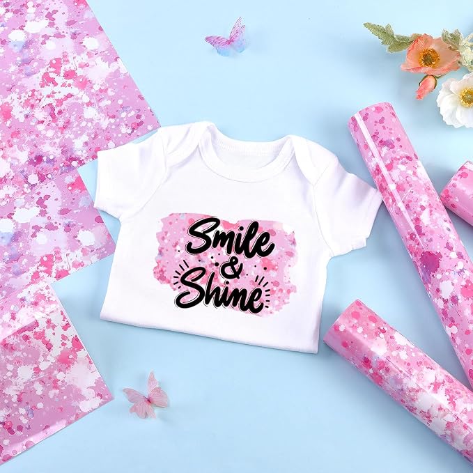 Tintnut Pink White Splash Heat Transfer Vinyl, stretch washable, works