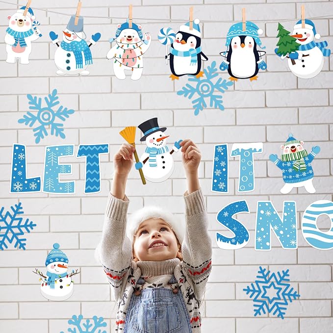 Outus 45 Pcs Winter Cutouts Snowflake Accents Paper Cutouts Name Tags Seasonal