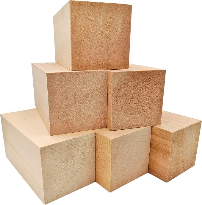 6Pcs Unfinished Basswood Blocks-2x2x4 Inch Rectangular Linden Wood Blocks