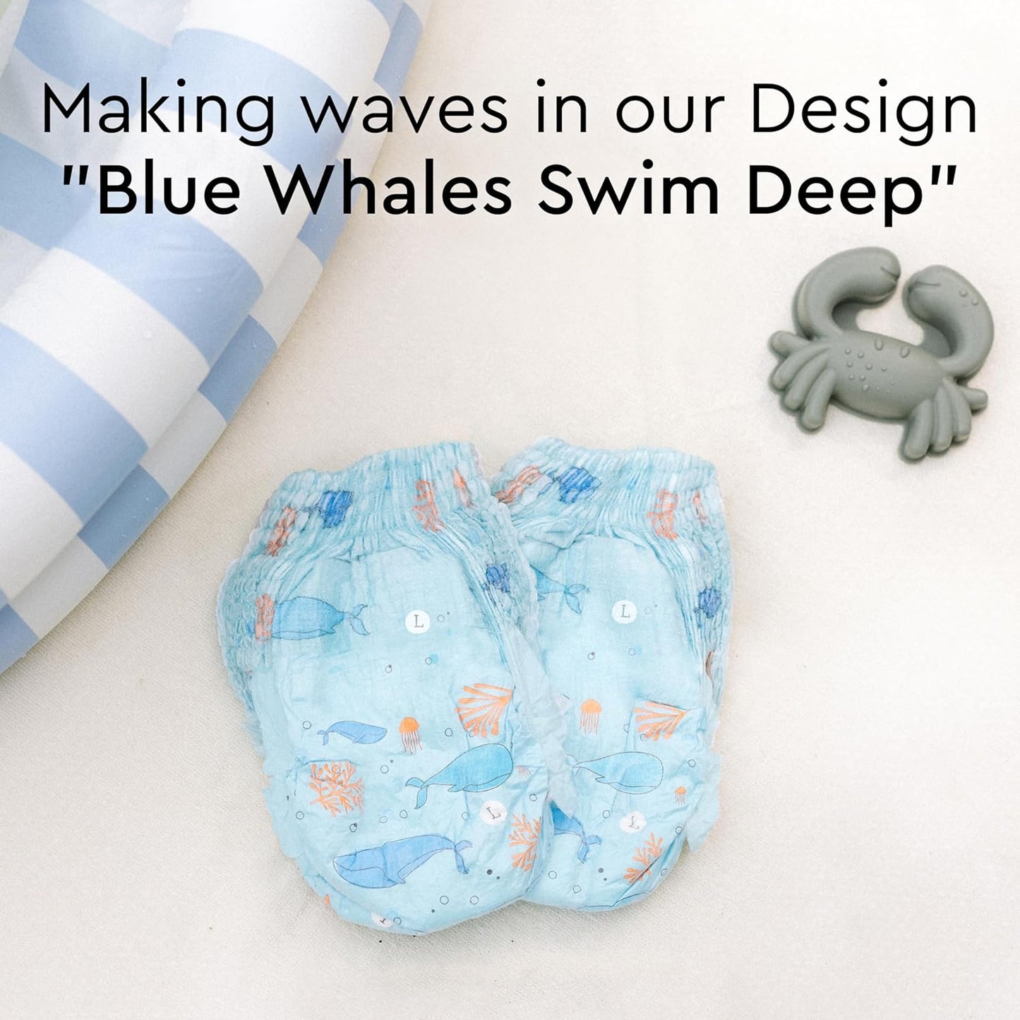 LILLYDOO Baby Swim Diapers - Size Medium (20-33 lbs), Half-Monthly Supply (36 Count), Blue Whales Design, Skin-Friendly, Perfume- & Chlorine-Free, Hypoallergenic, Dermatologist Tested, Oeko-TEX®