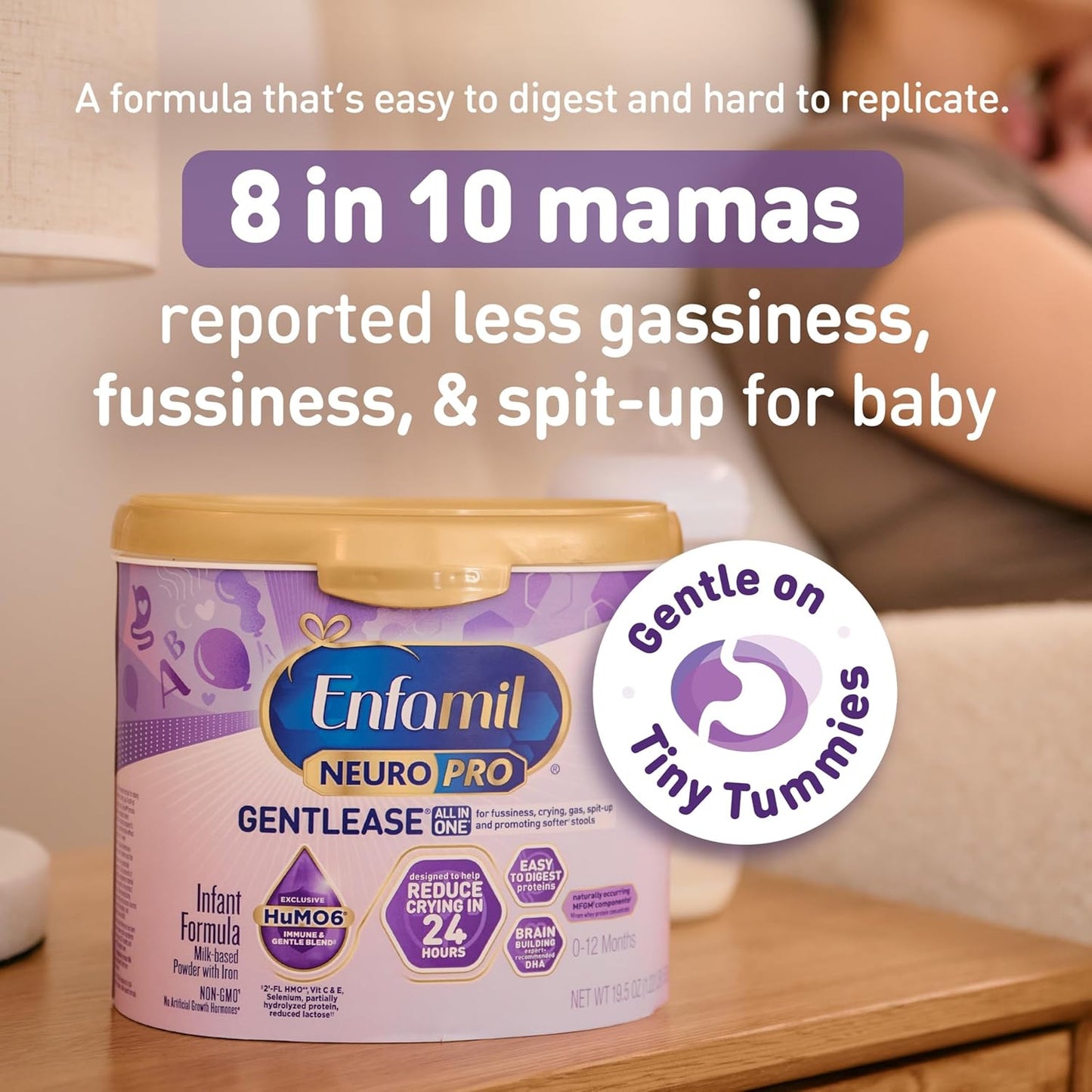 Enfamil NeuroPro Gentlease for easing Fussiness, Crying, Gas, Spit-up in 24 Hrs, Smaller Proteins for Easy Digestion, Brain Supporting DHA, HuMO6* Immune Blend, Baby Formula, 19.5 Oz