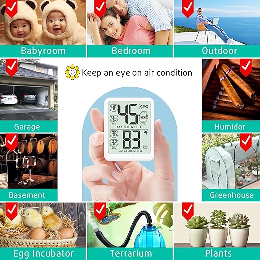 Antonki 2-Pack Room Thermometer, Digital Small Hygrometer Indoor Thermometer Humidity Gauge, Temperature Humidity Meter with Max/Min Record Monitor Sensor for Home, Plants - Battery Included