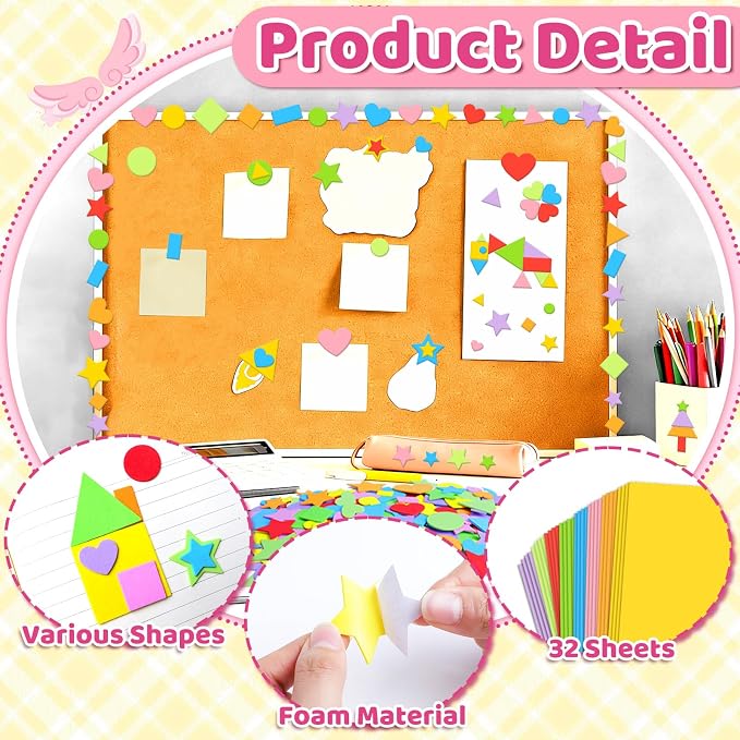 3400Pcs Foam Stickers Foam Shape Stickers Heart Star Square Geometric Sticker